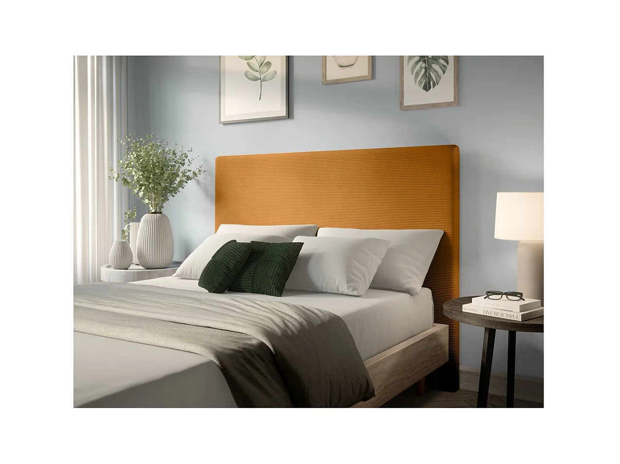 Tête de lit NUMA en velours côtelé - Jaune - Largeur 140 cm
