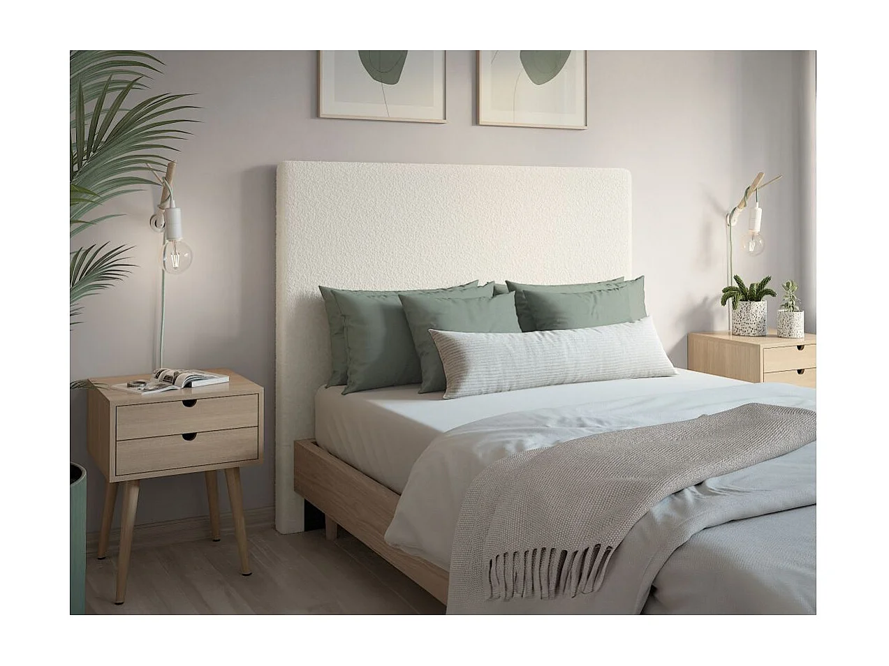 Tête de lit NUMA en tissu bouclette - Blanc - Largeur 160 cm