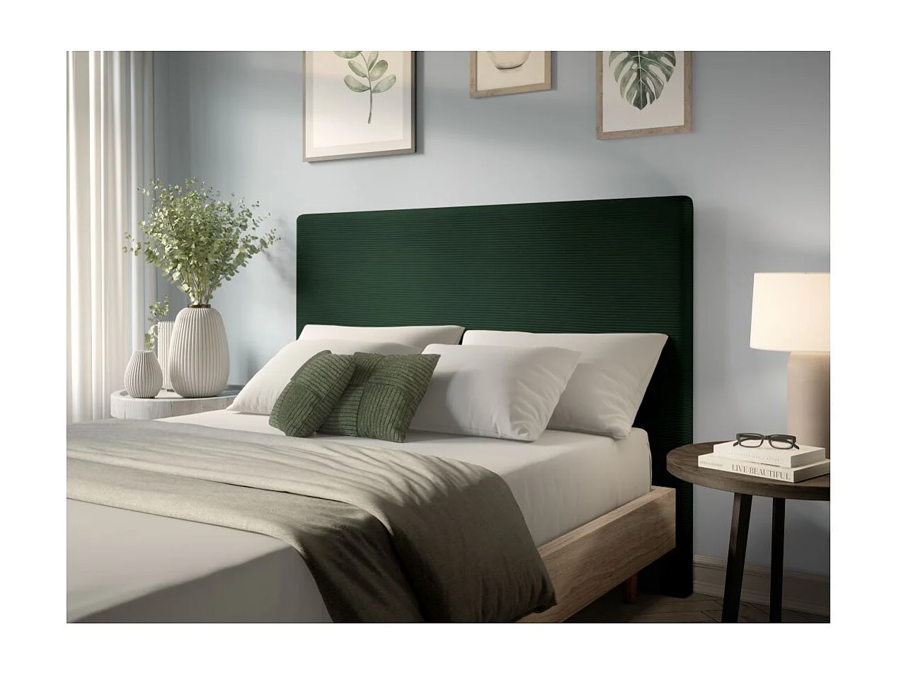Tête de lit NUMA en velours côtelé - Vert foncé - Largeur 140 cm