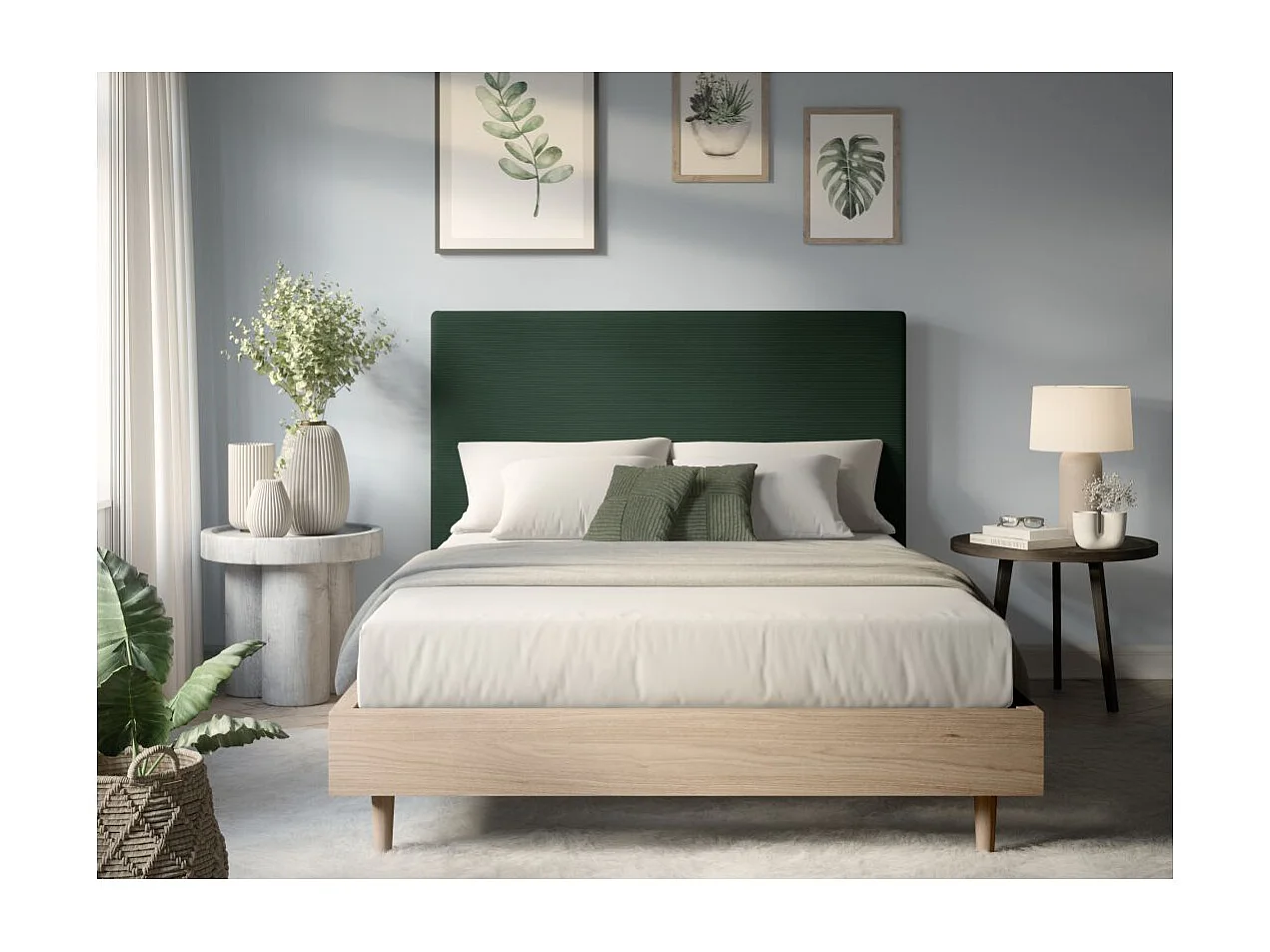 Tête de lit NUMA en velours côtelé - Vert foncé - Largeur 140 cm