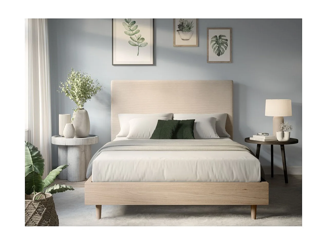 Tête de lit NUMA en velours côtelé - Beige - Largeur 140 cm