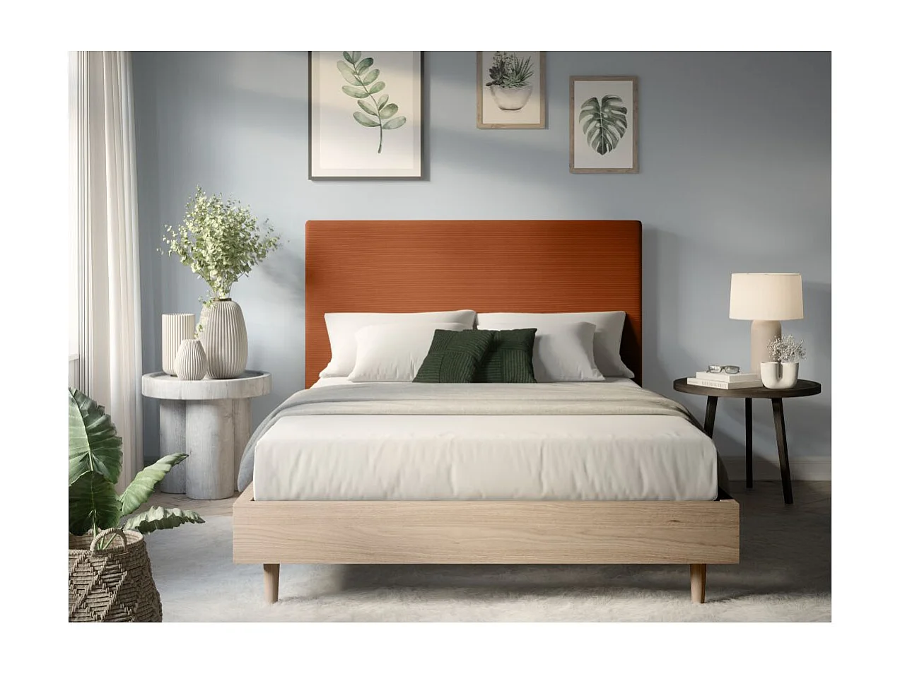 Tête de lit NUMA en velours côtelé - Terracotta - Largeur 140 cm