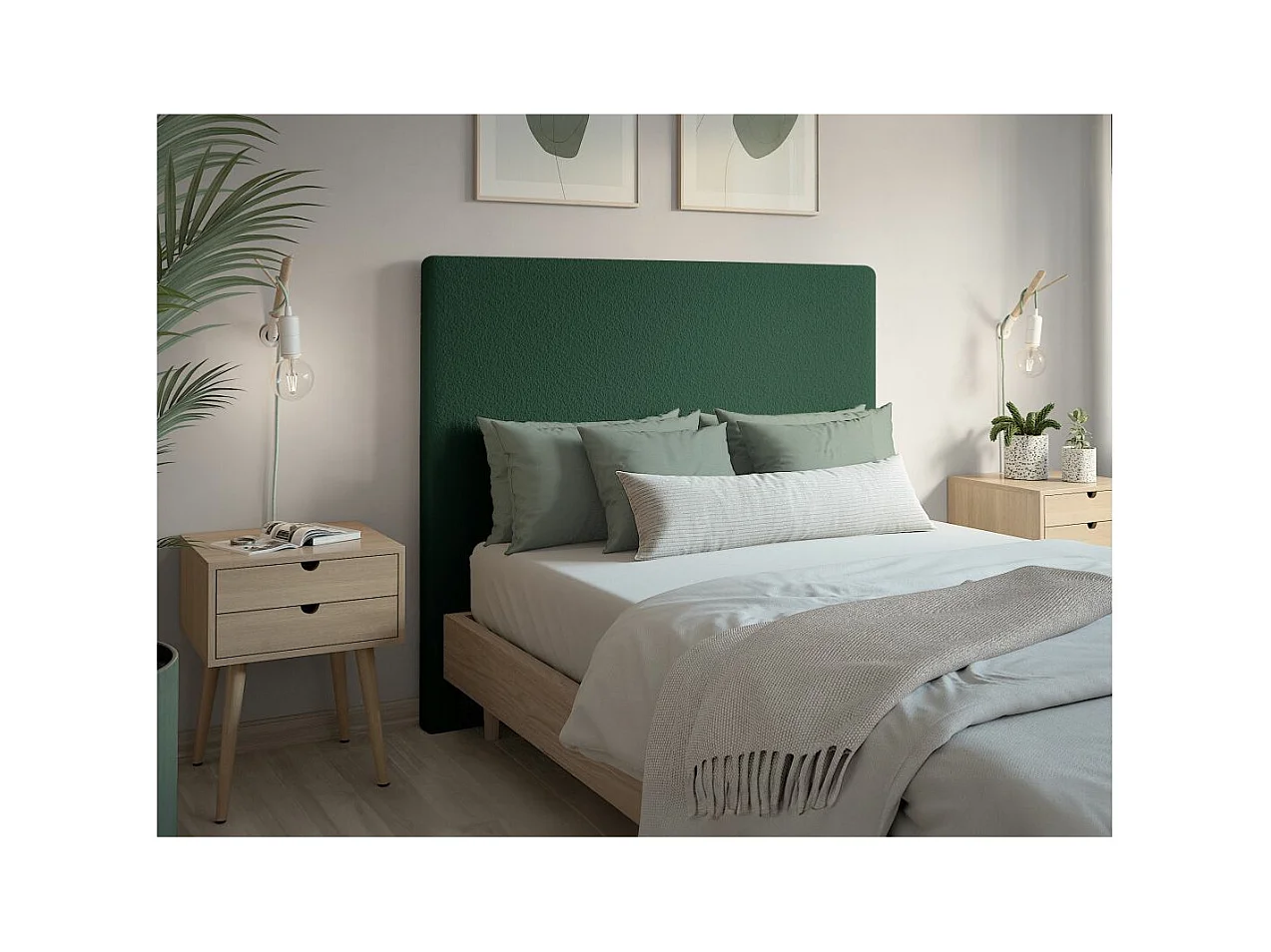Tête de lit NUMA en tissu bouclette - Vert foncé - Largeur 160 cm