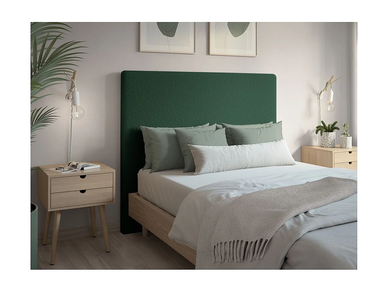 Tête de lit NUMA en tissu bouclette - Vert foncé - Largeur 160 cm