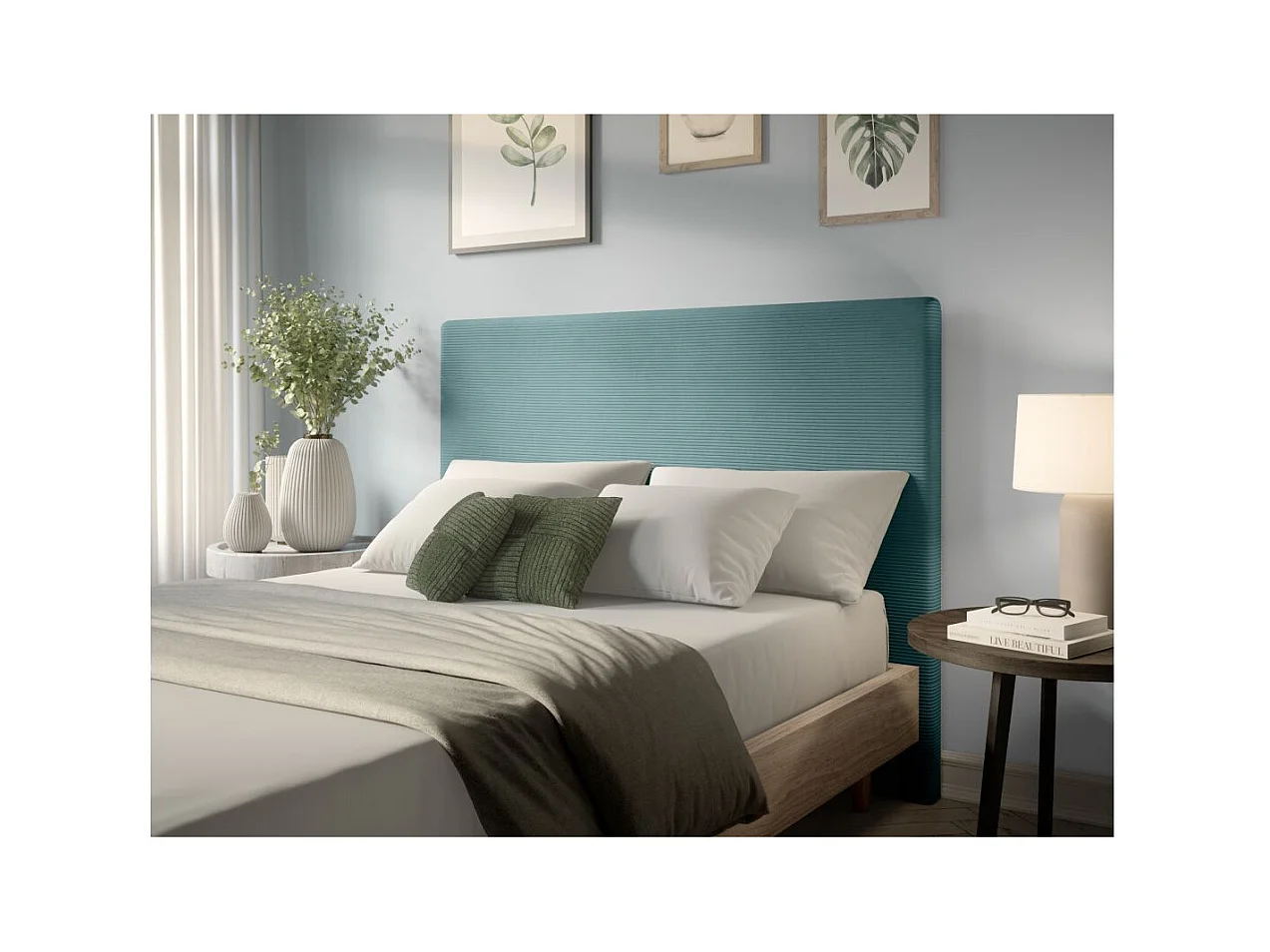 Tête de lit NUMA en velours côtelé - Bleu clair - Largeur 140 cm
