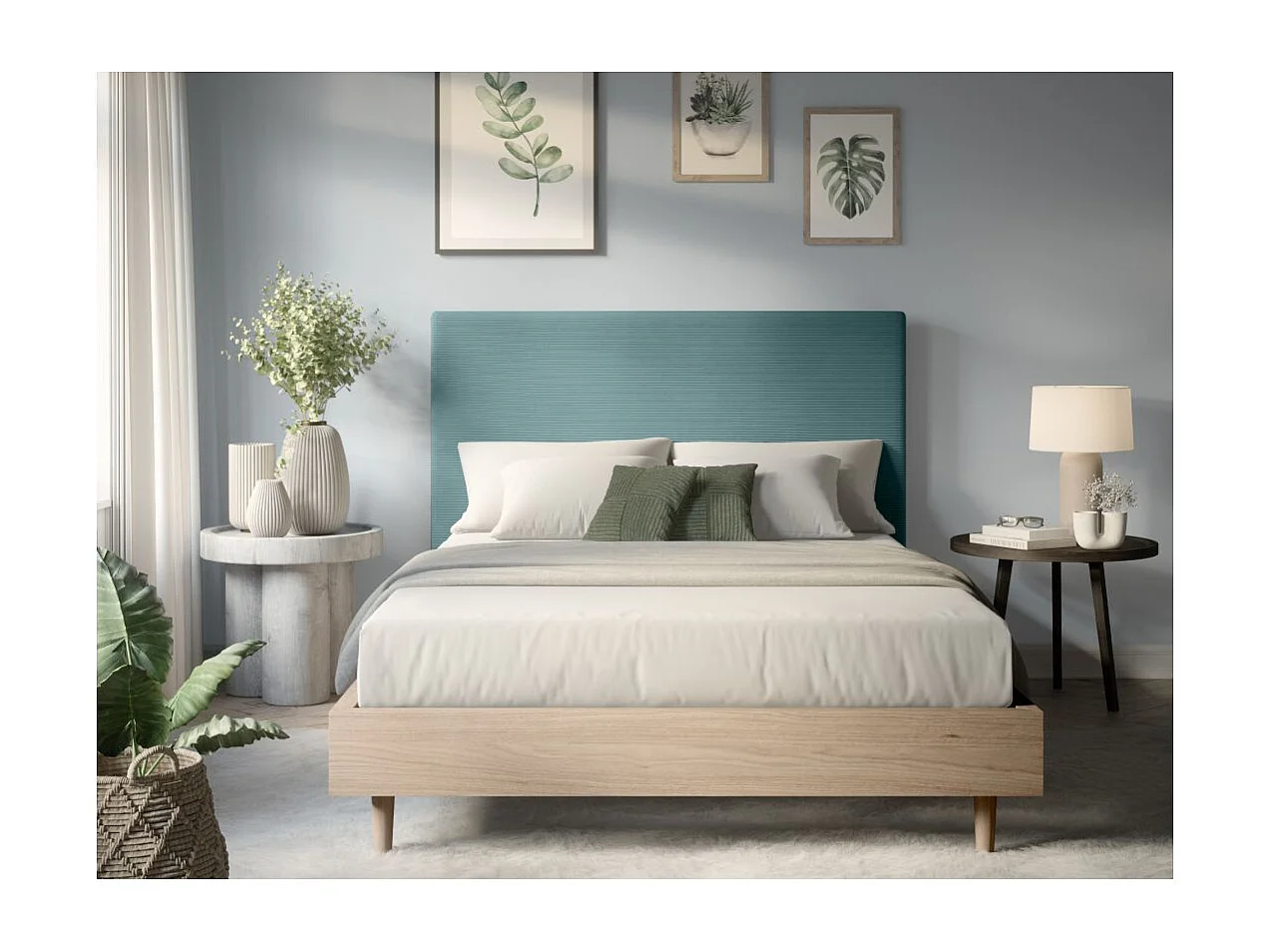 Tête de lit NUMA en velours côtelé - Bleu clair - Largeur 140 cm