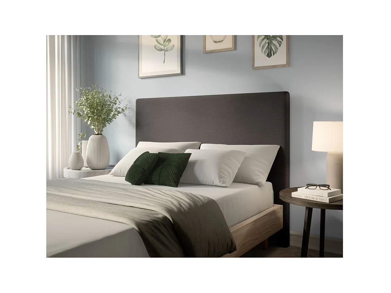 Tête de lit NUMA en velours côtelé - Gris anthracite - Largeur 160 cm