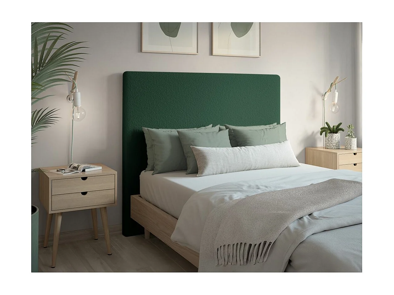 Tête de lit NUMA en tissu bouclette - Vert foncé - Largeur 140 cm