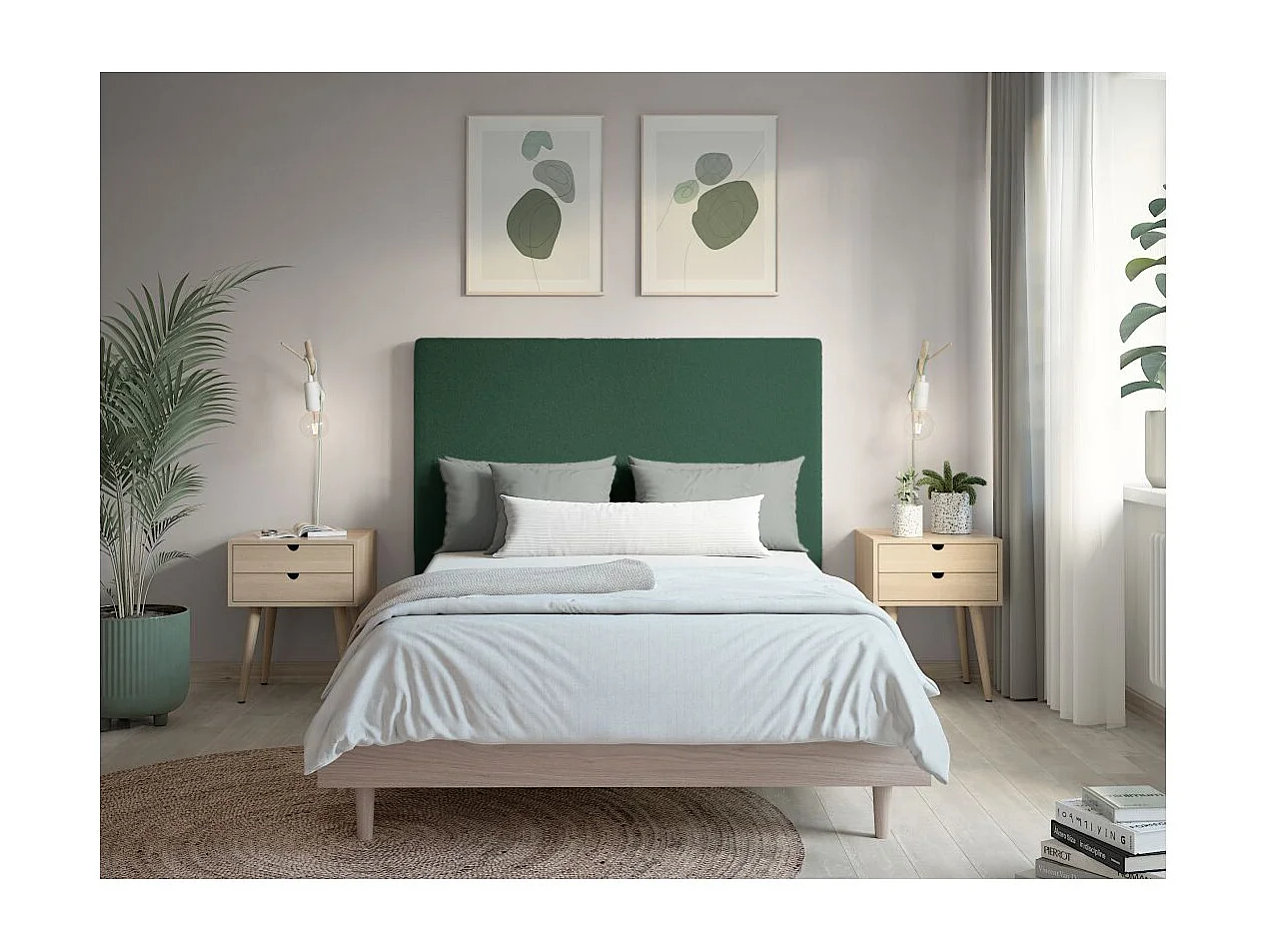 Tête de lit NUMA en tissu bouclette - Vert foncé - Largeur 140 cm