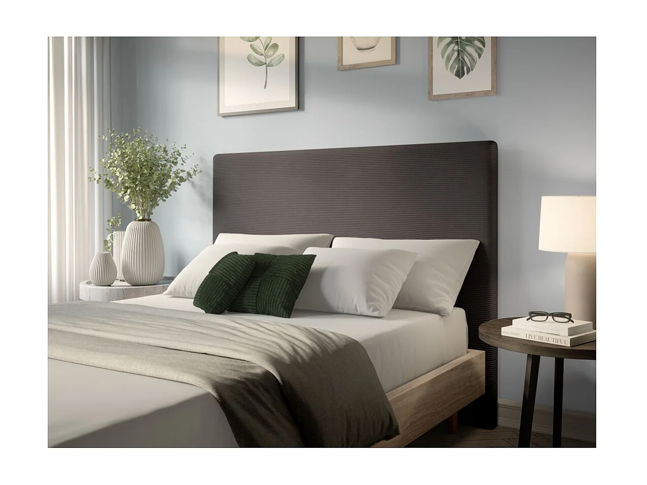 Tête de lit NUMA en velours côtelé - Gris anthracite - Largeur 140 cm