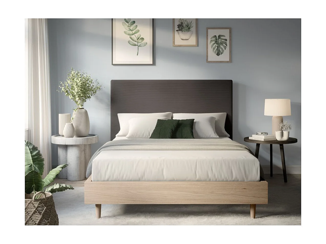 Tête de lit NUMA en velours côtelé - Gris anthracite - Largeur 140 cm