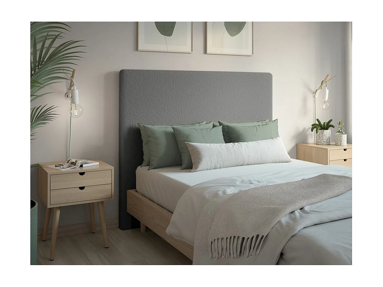Tête de lit NUMA en tissu bouclette - Gris - Largeur 160 cm