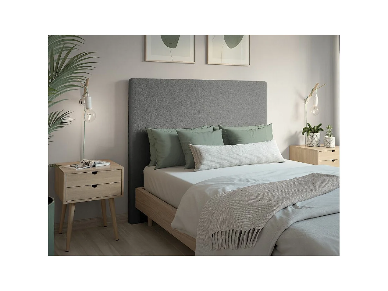 Tête de lit NUMA en tissu bouclette - Gris - Largeur 160 cm