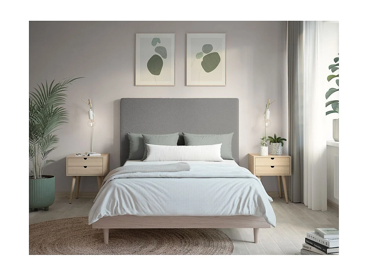 Tête de lit NUMA en tissu bouclette - Gris - Largeur 160 cm