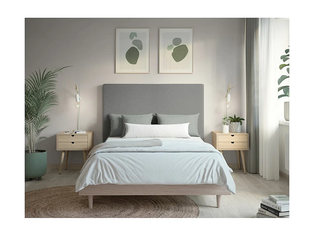 Tête de lit NUMA en tissu bouclette - Gris - Largeur 140 cm