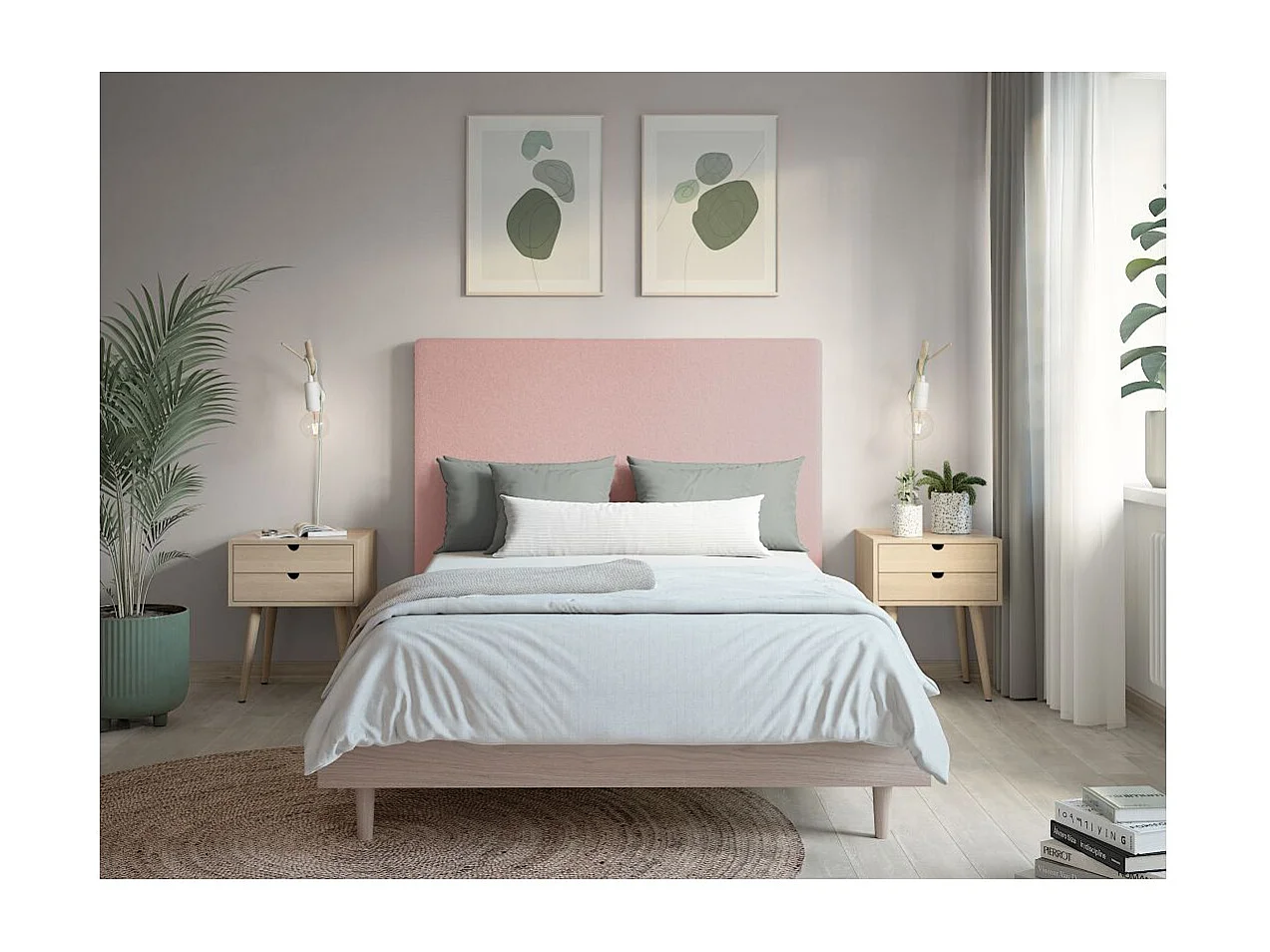 Tête de lit NUMA en tissu bouclette - Rose - Largeur 140 cm