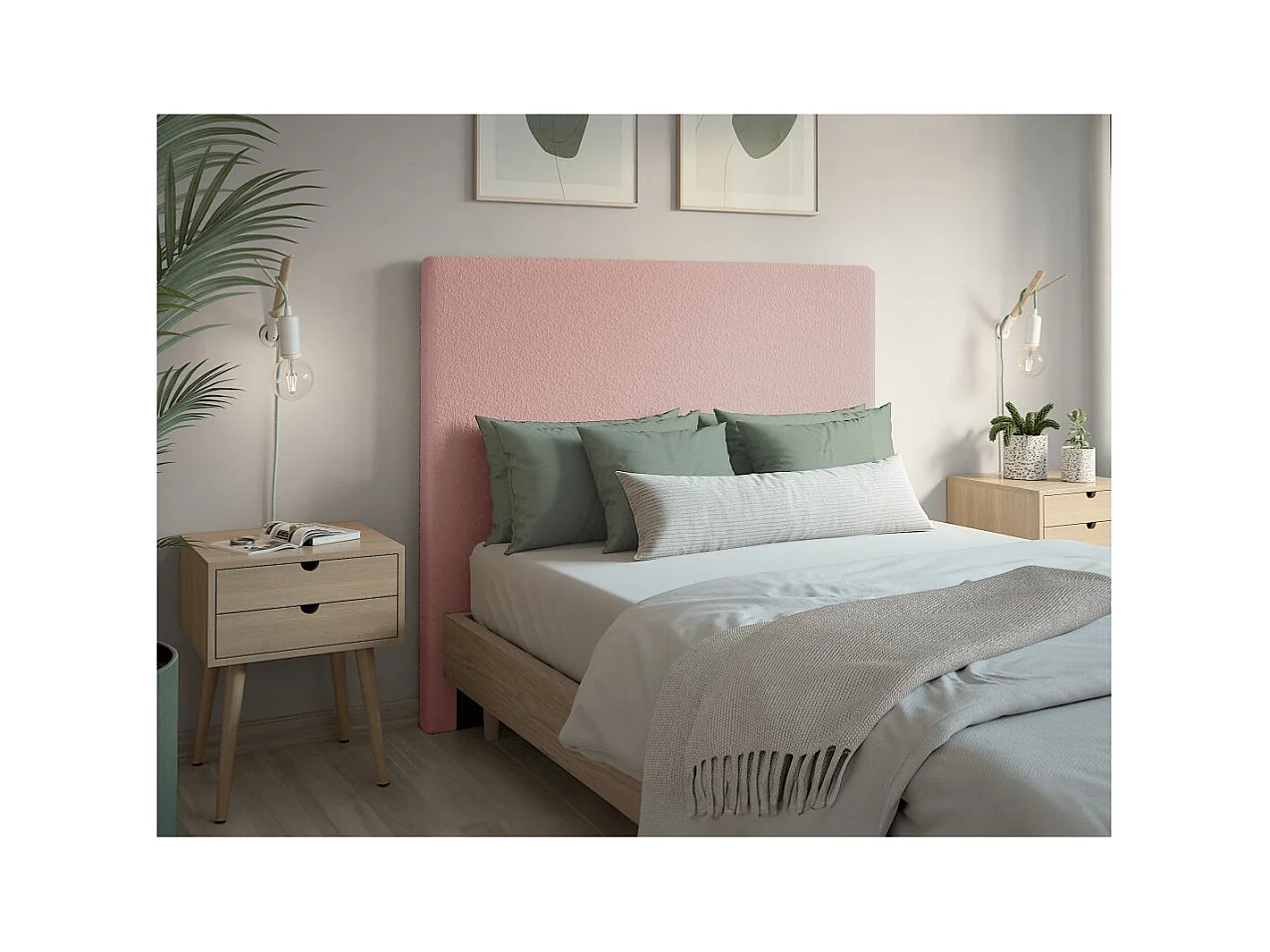 Tête de lit NUMA en tissu bouclette - Rose - Largeur 140 cm