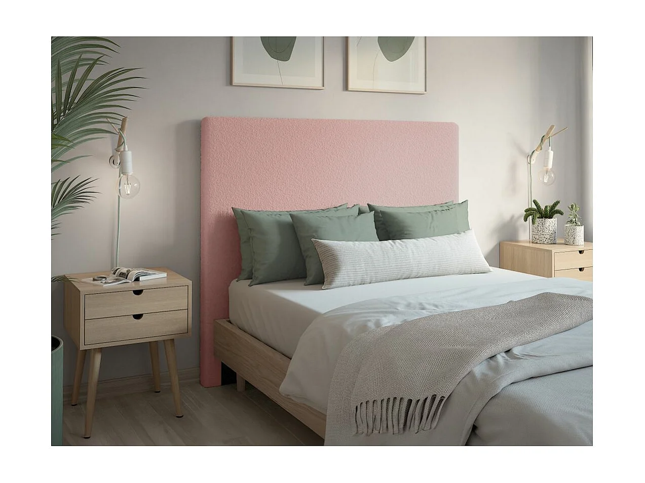 Tête de lit NUMA en tissu bouclette - Rose - Largeur 140 cm