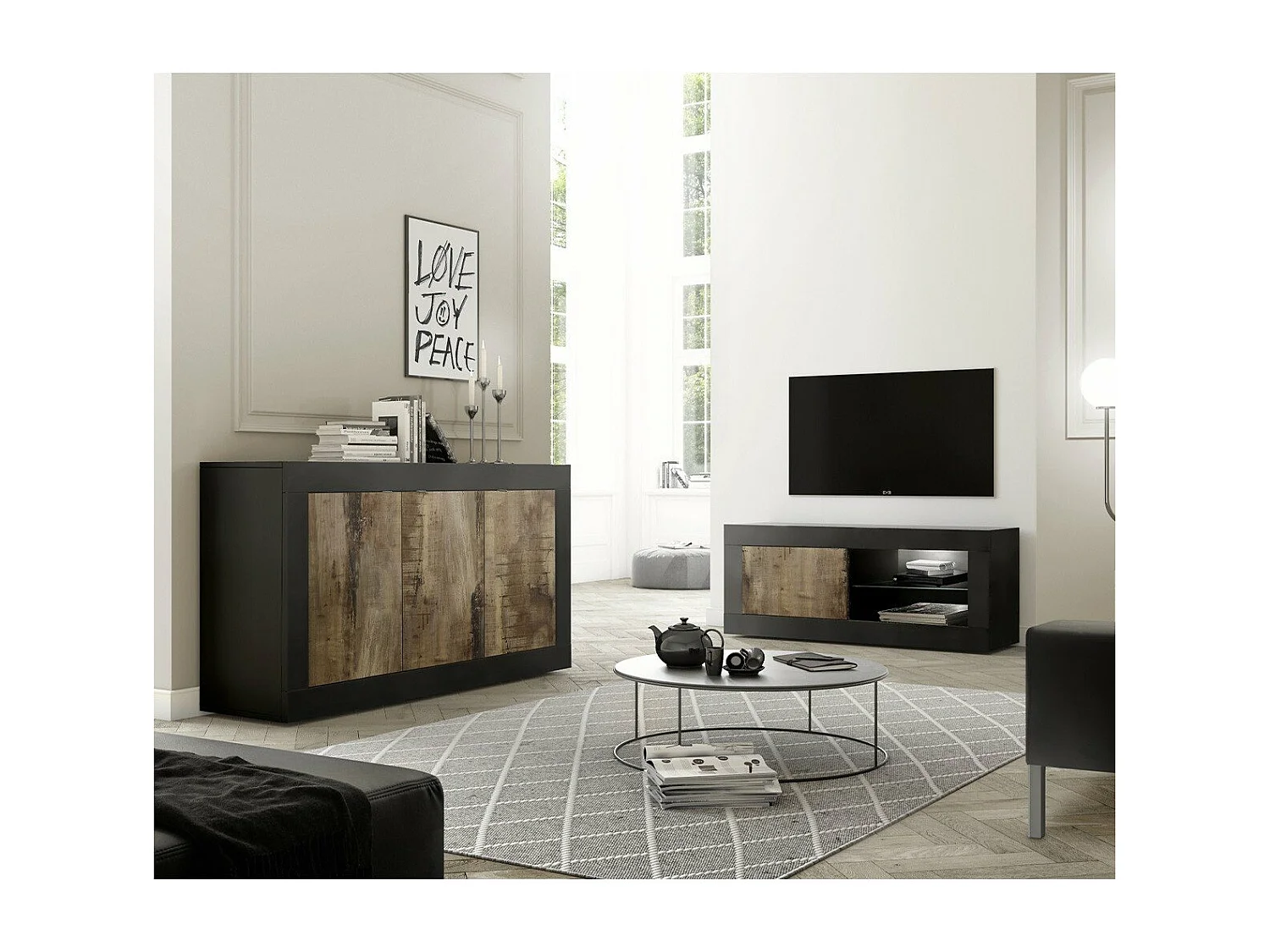 Kleiner TV-Schrank 1 Tür ohne Beleuchtung Initial - L140 cm