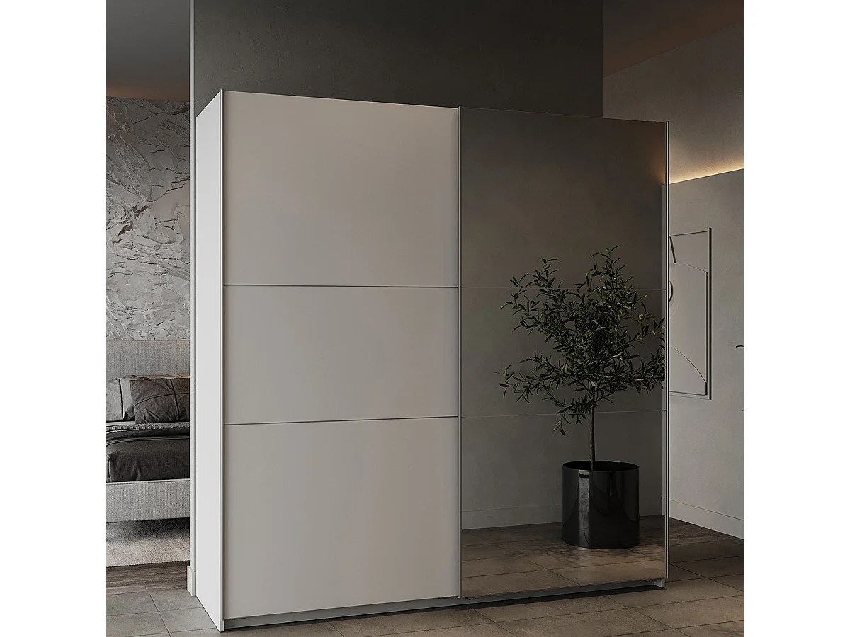 Armoire 2 portes coulissantes et miroir Ghost - L194,5 cm