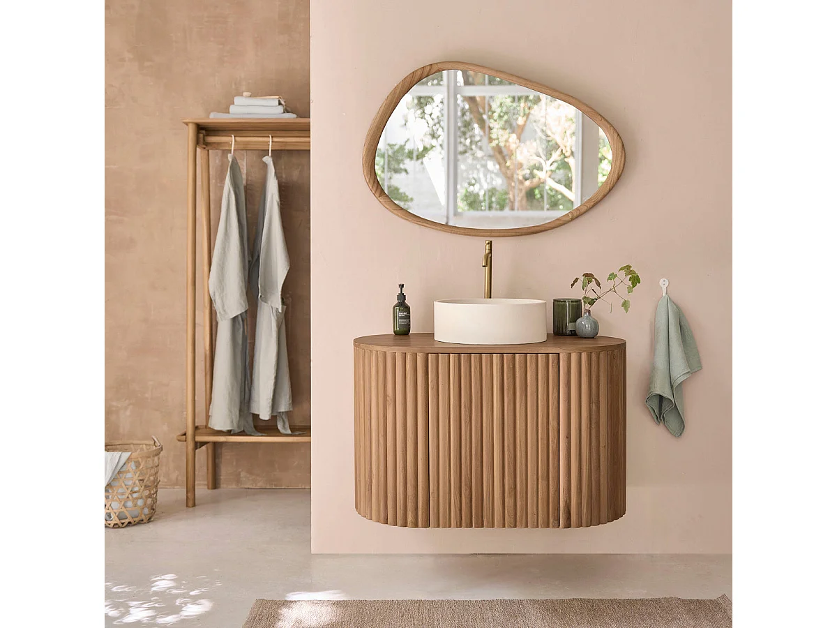 Mobile da bagno sospeso in legno massello di teak 90 cm