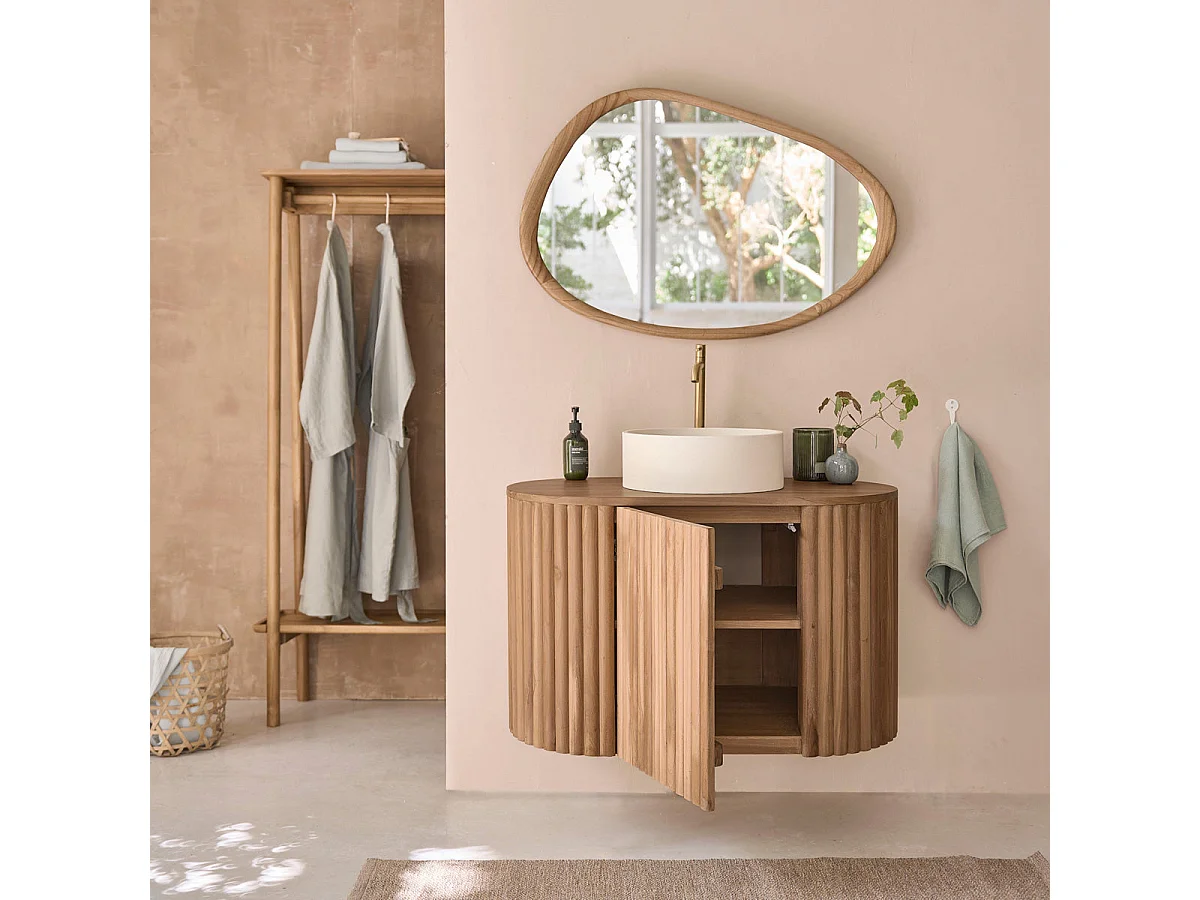 Mobile da bagno sospeso in legno massello di teak 90 cm
