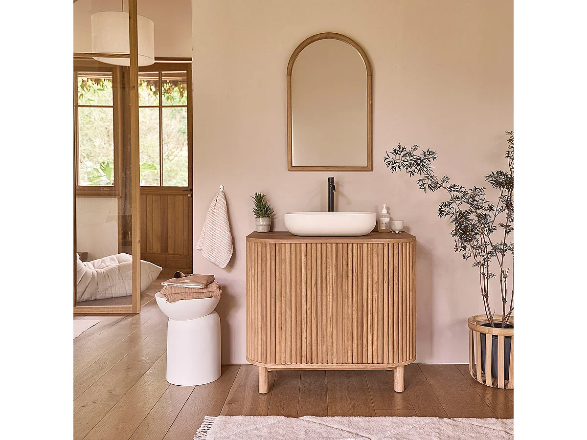 Mueble de baño bajo lavabo de madera teca maciza de 90 cm