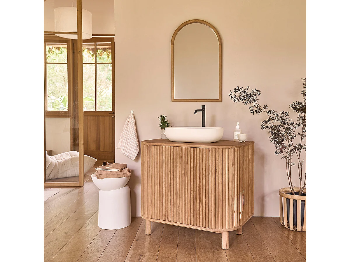 Mueble de baño bajo lavabo de madera teca maciza de 90 cm