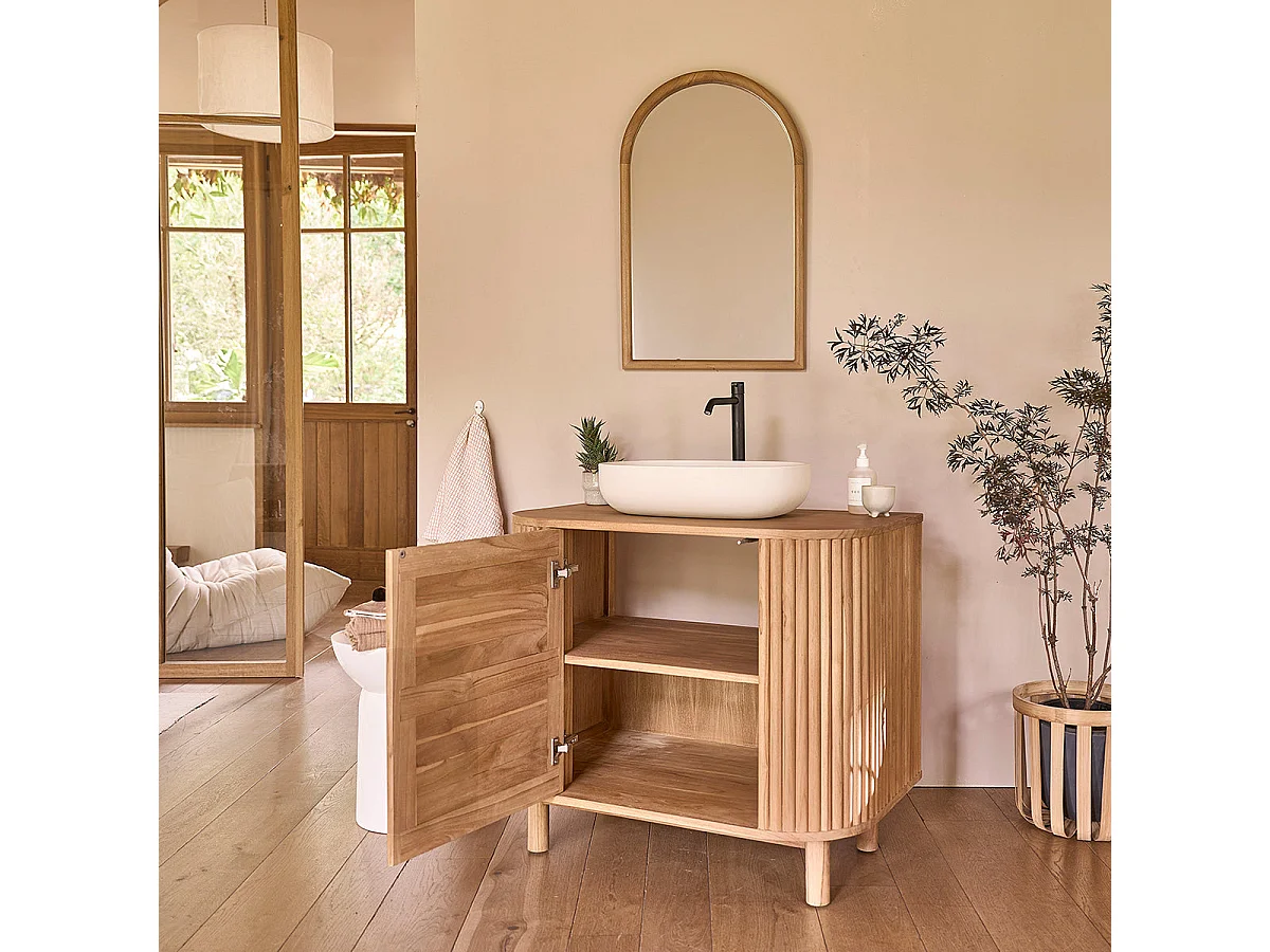 Mueble de baño bajo lavabo de madera teca maciza de 90 cm