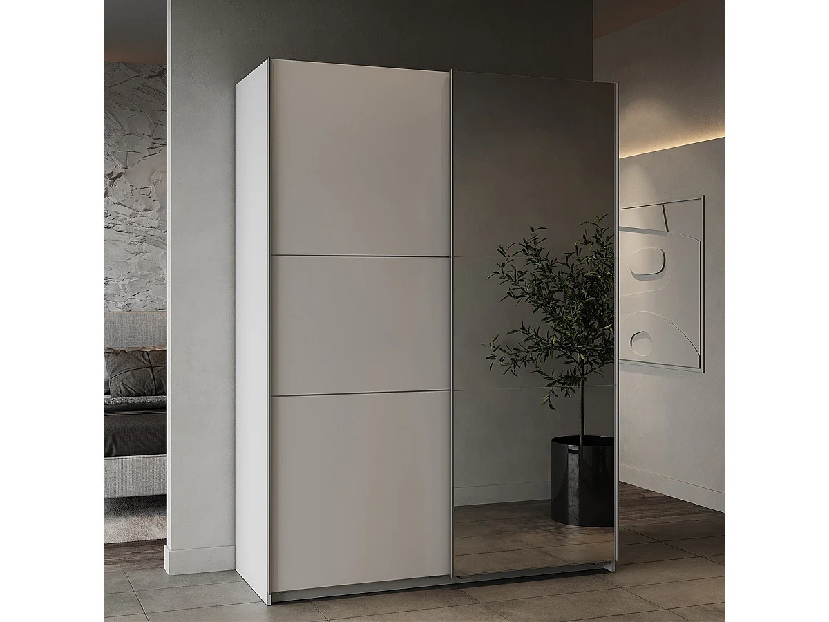 Armoire 2 portes coulissantes et miroir Ghost - L148 cm