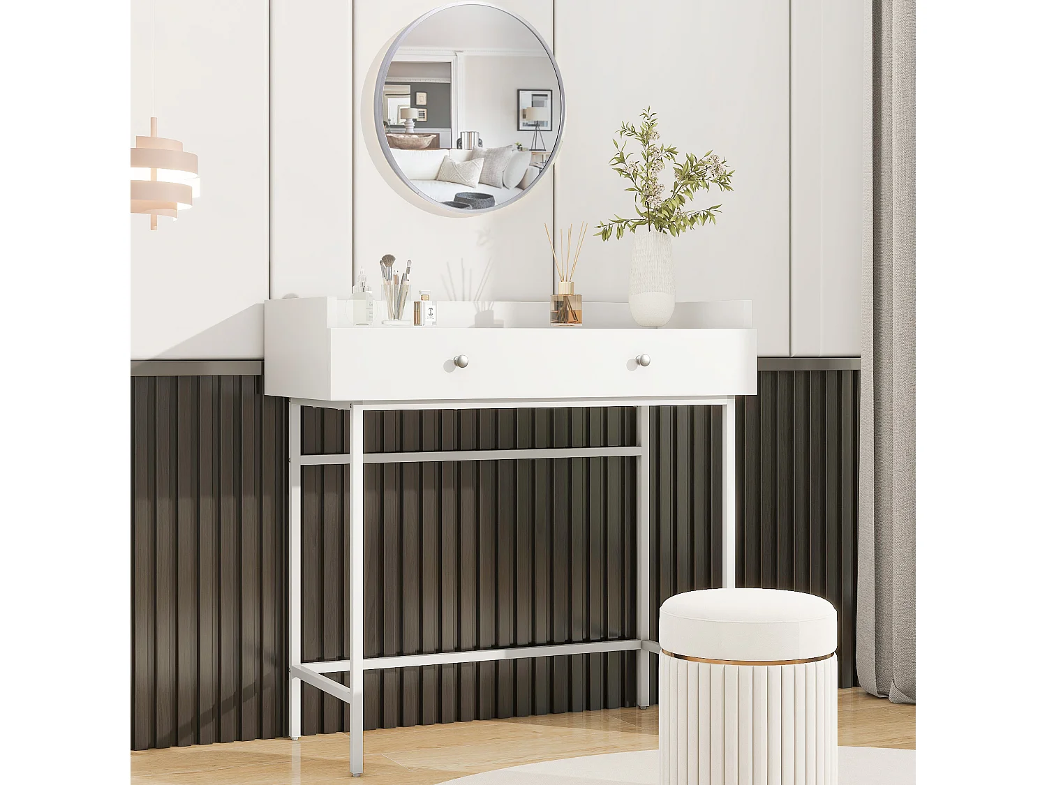 Tocador, espejo y 1 cajón, 95 x 40 x 93 cm, tocador, cómoda, blanco