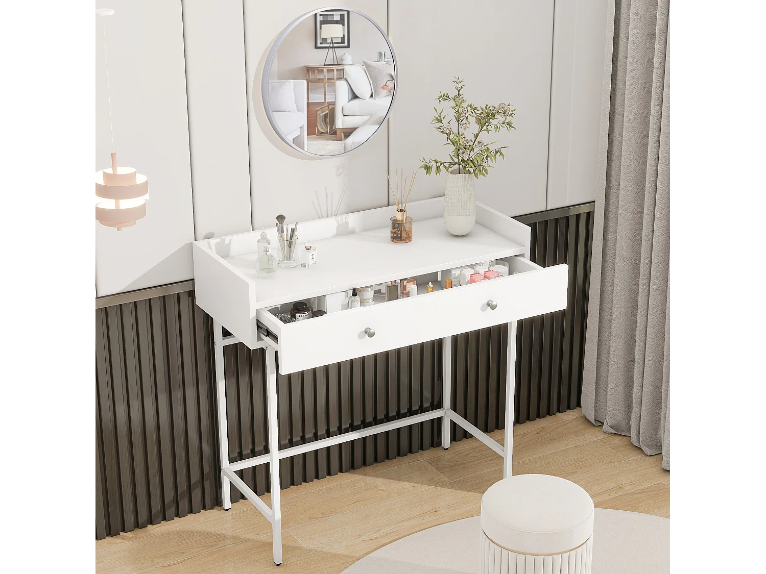 Tocador, espejo y 1 cajón, 95 x 40 x 93 cm, tocador, cómoda, blanco