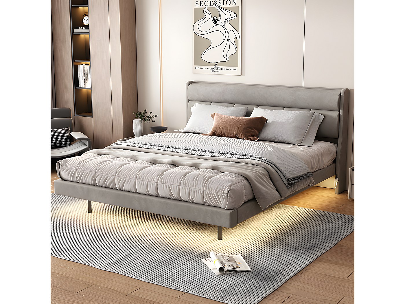 Cama Nido De 140x200 Cm En Terciopelo Beige: Con Somier De Láminas Y Diseño Minimalista