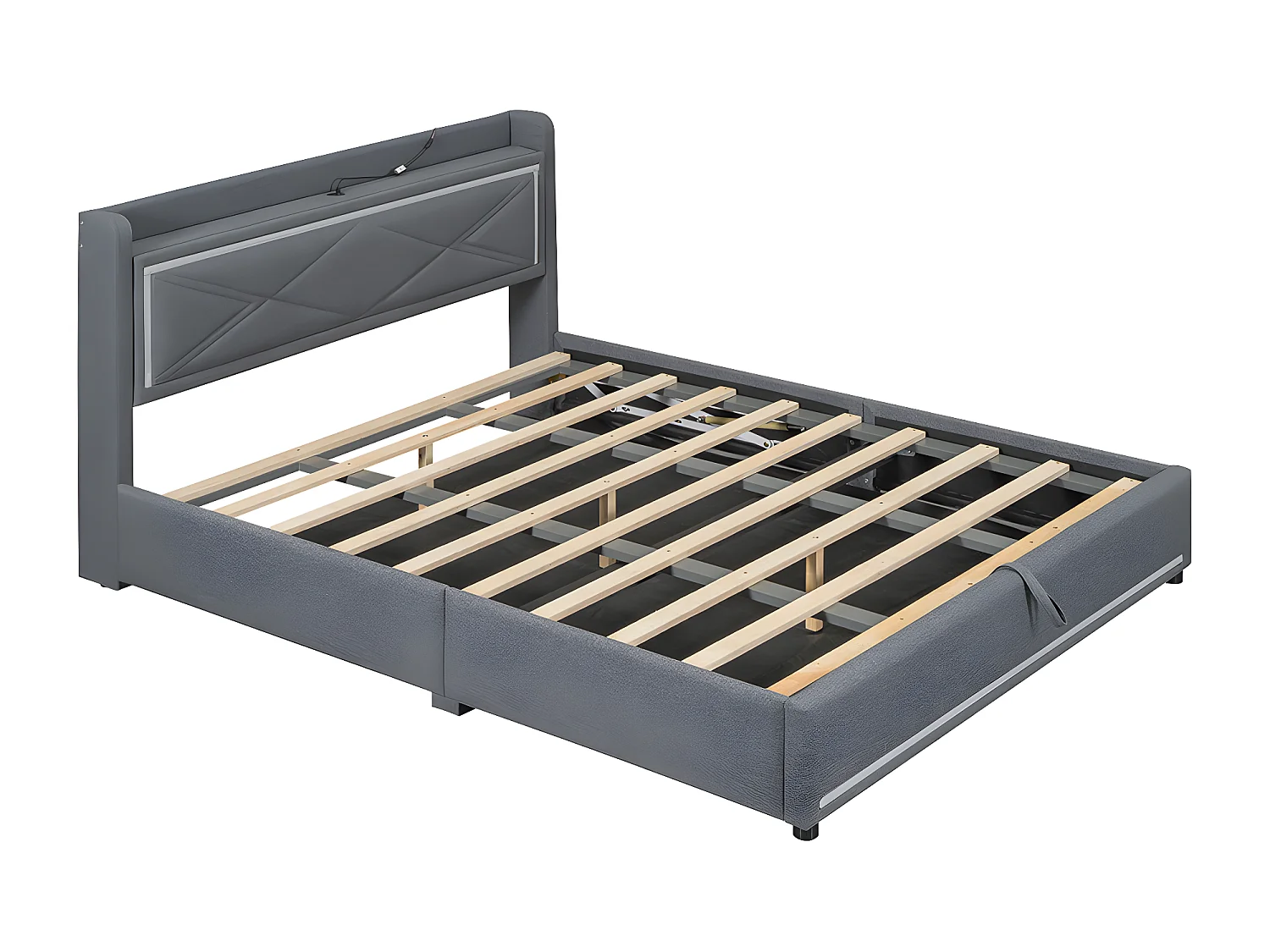 Cama plana para adultos 160 * 200cm, luz ambiental, la cama se puede mover hacia arriba y hacia abajo, puerto usb para conectar el cabecero, gris