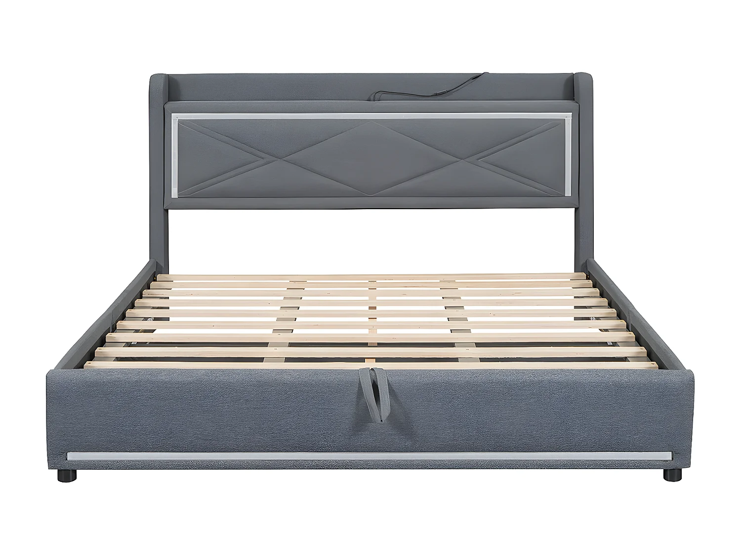 Cama plana para adultos 160 * 200cm, luz ambiental, la cama se puede mover hacia arriba y hacia abajo, puerto usb para conectar el cabecero, gris