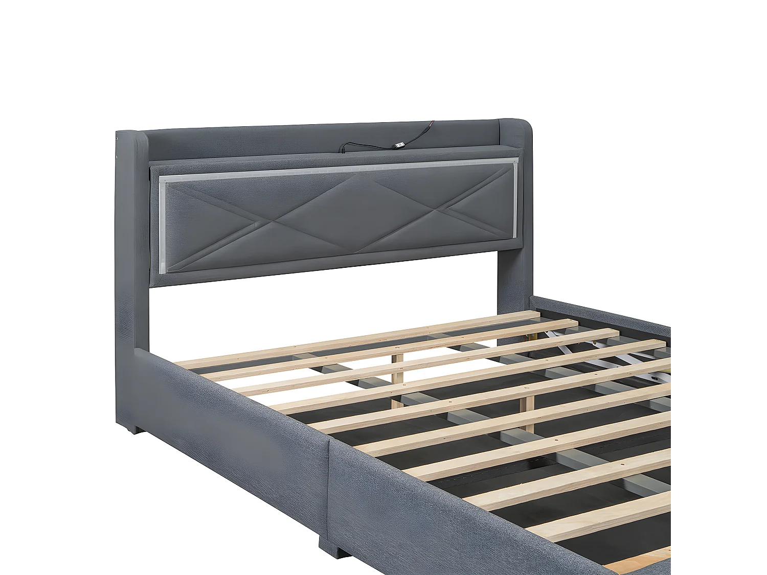 Cama plana para adultos 160 * 200cm, luz ambiental, la cama se puede mover hacia arriba y hacia abajo, puerto usb para conectar el cabecero, gris