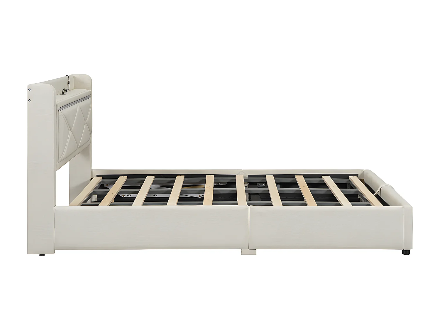 140*200 cm Letto piano per adulti, con luce ambiente, letto sollevabile e abbassabile, porta USB alla testa del letto, beige