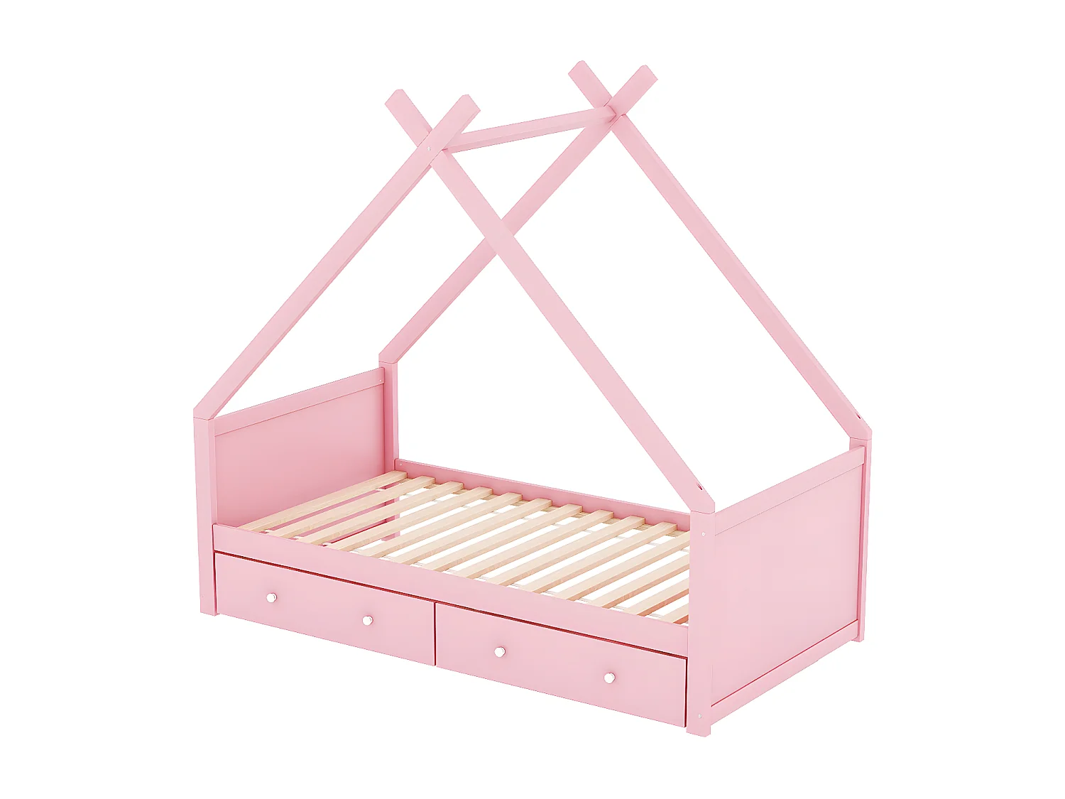 Lit d'enfant 90 * 200cm, lit plat, rebord de fenêtre de la maison, deux compartiments, Design minimaliste, rose