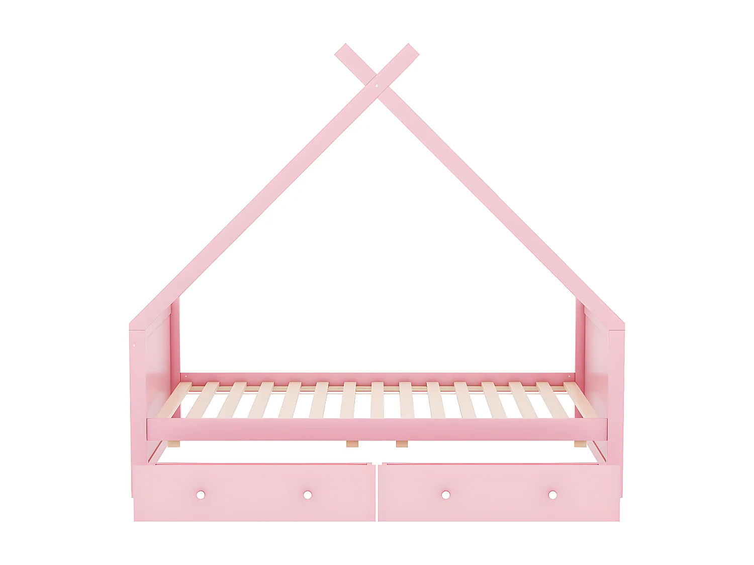 Lit d'enfant 90 * 200cm, lit plat, rebord de fenêtre de la maison, deux compartiments, Design minimaliste, rose
