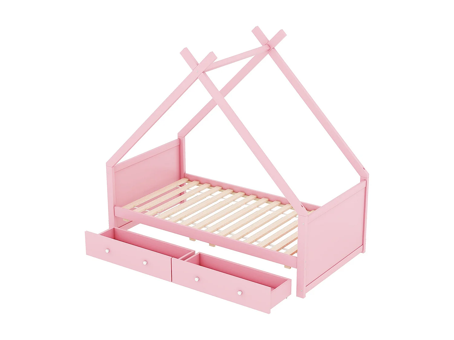 Lit d'enfant 90 * 200cm, lit plat, rebord de fenêtre de la maison, deux compartiments, Design minimaliste, rose