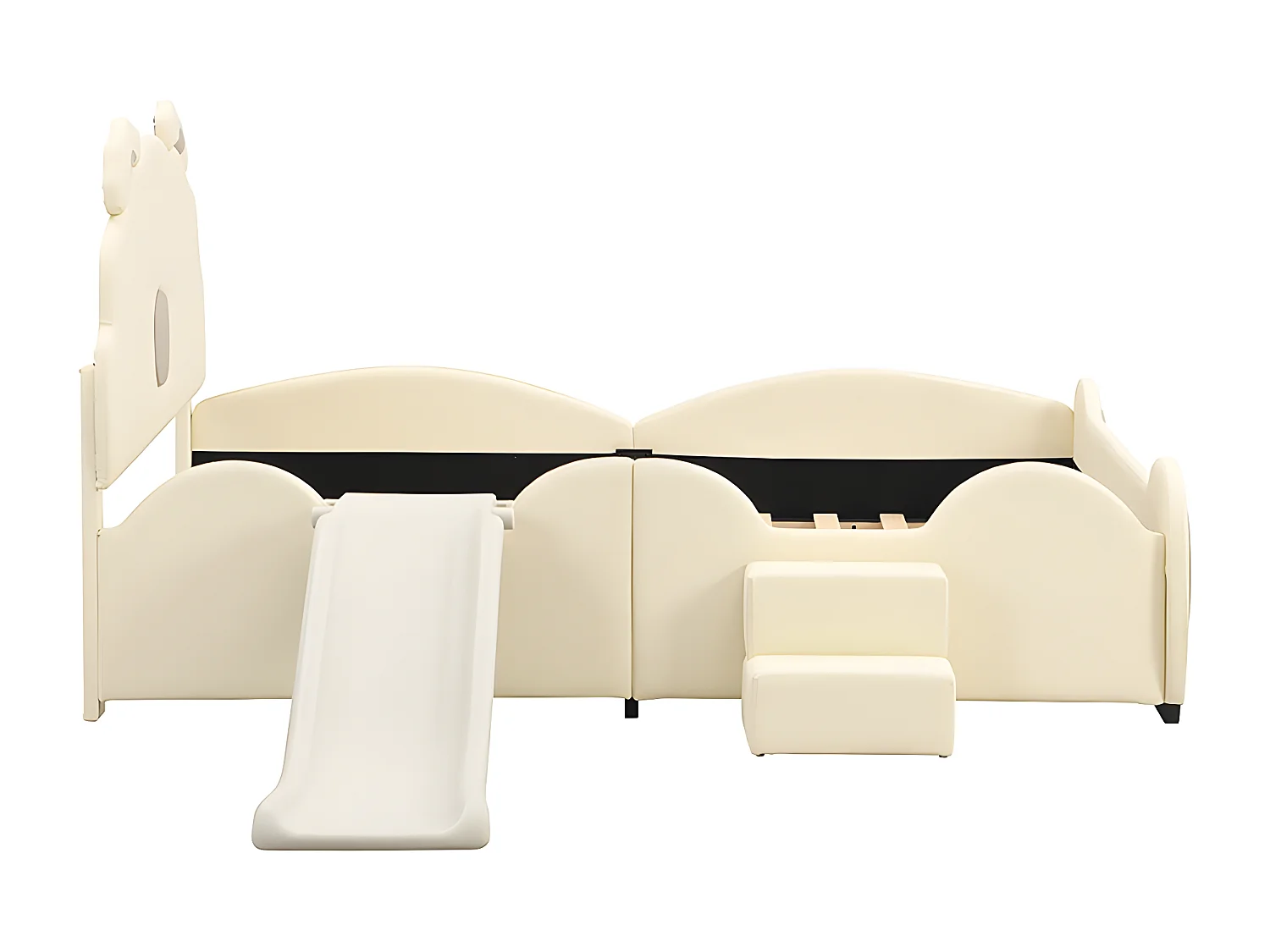 140 * 200cm lit de bande dessinée, lit bébé, lit d'ours avec toboggan et échelle, matériel pu, facile à nettoyer, belle forme, beige