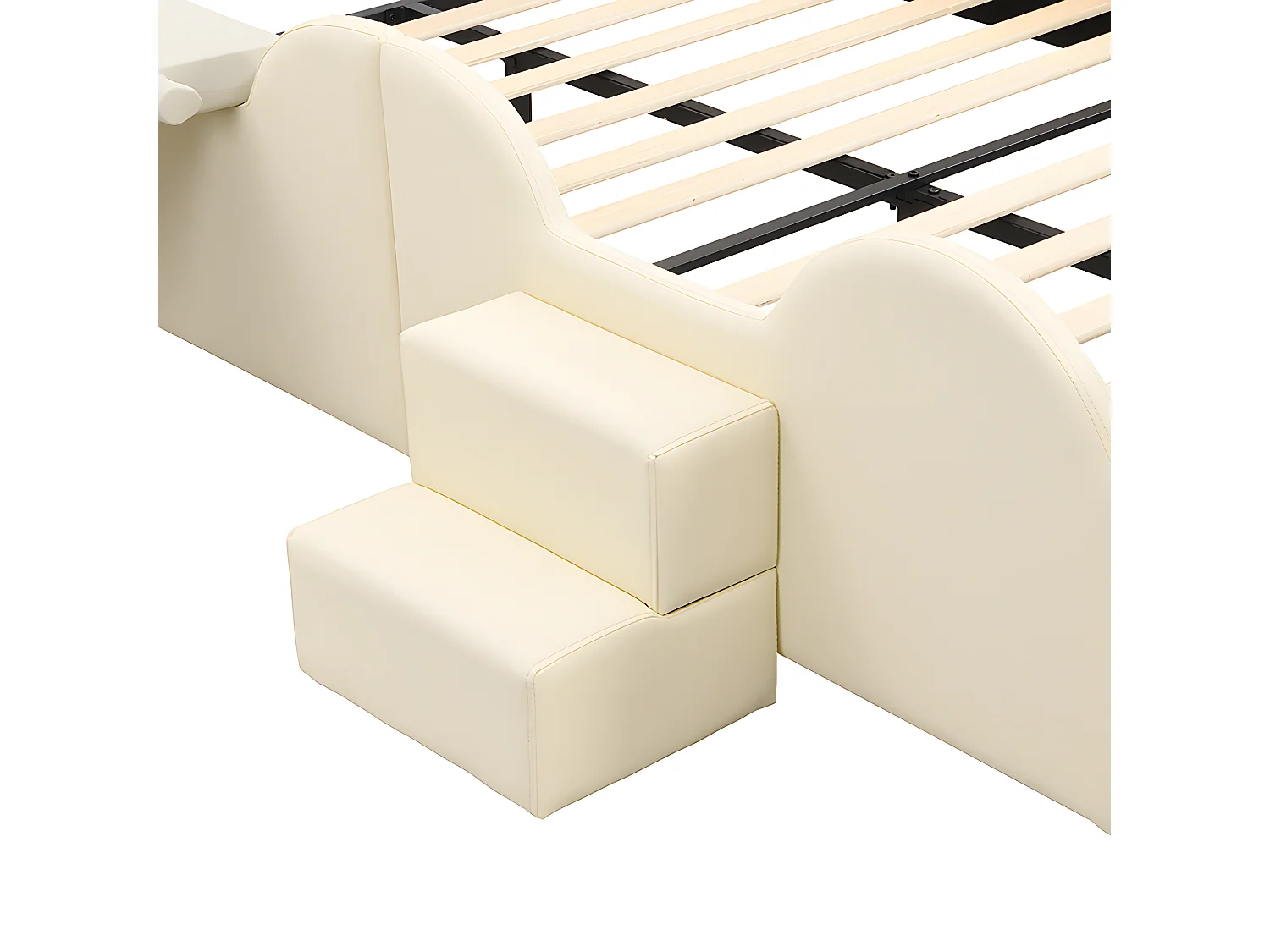 140 * 200cm lit de bande dessinée, lit bébé, lit d'ours avec toboggan et échelle, matériel pu, facile à nettoyer, belle forme, beige