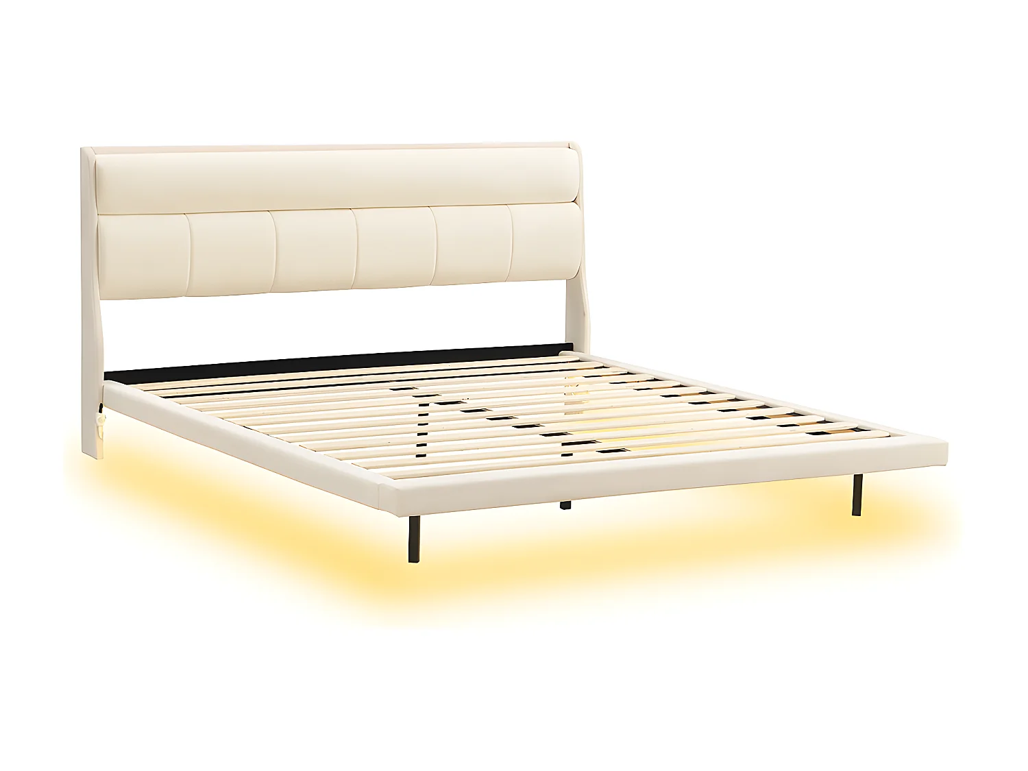 180 * 200cm, cama tapizada, cama plana, cama flotante, equipada con lámpara de inducción humana, cojín cálido, beige