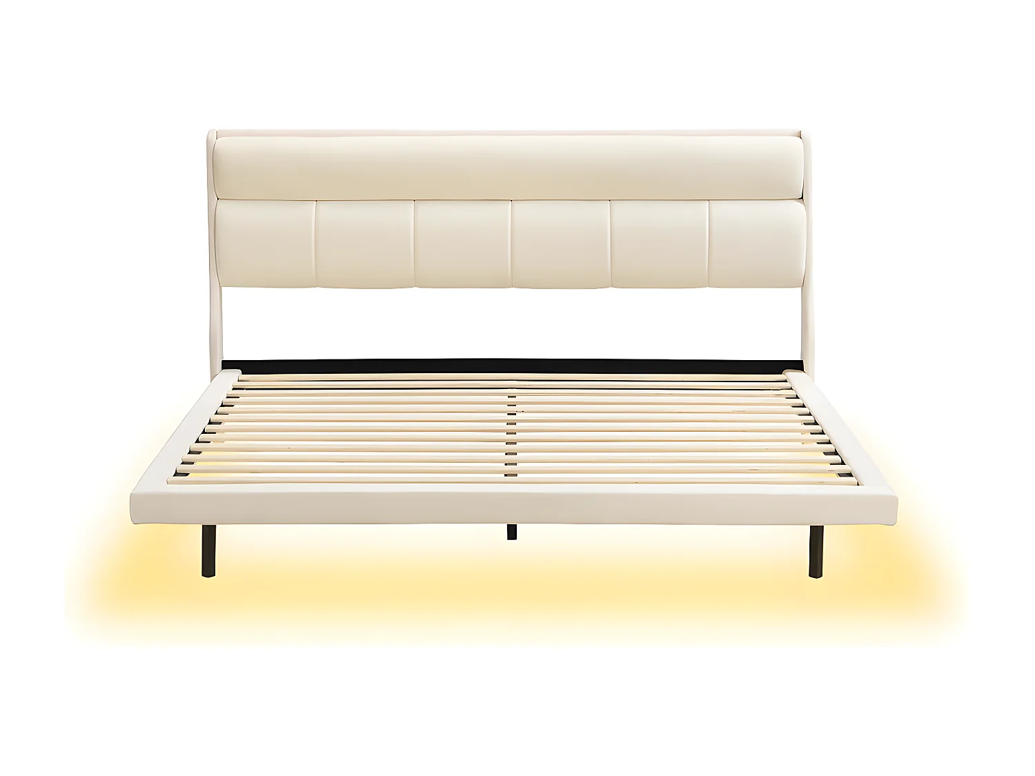 180 * 200cm, cama tapizada, cama plana, cama flotante, equipada con lámpara de inducción humana, cojín cálido, beige