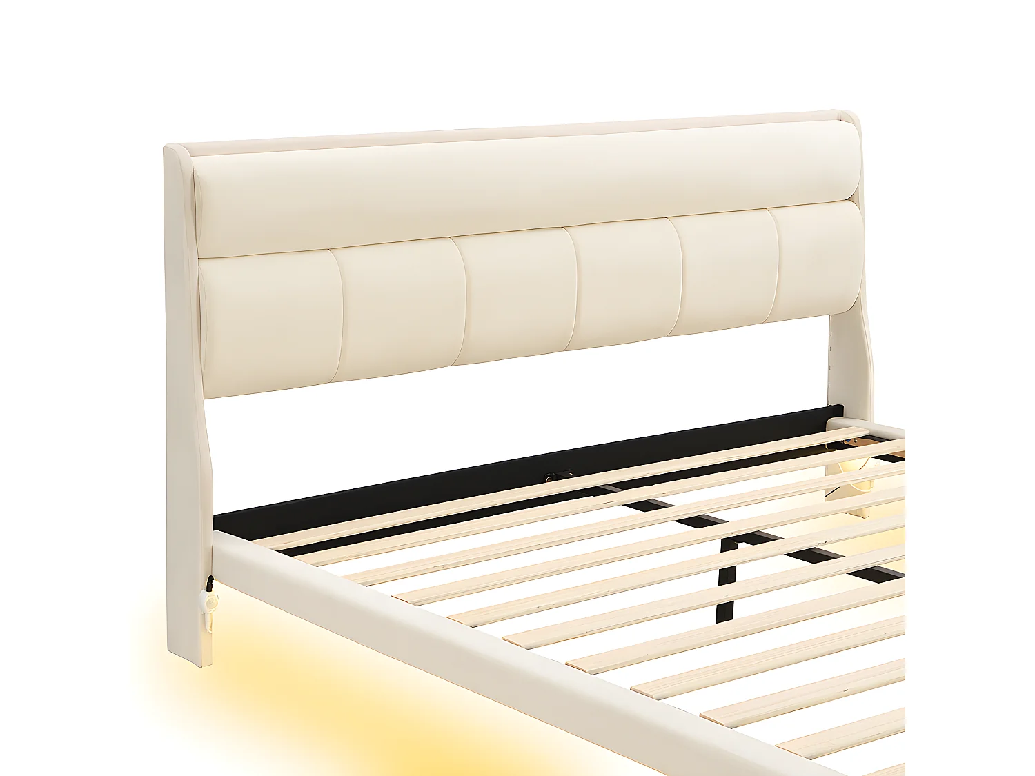 180 * 200cm, cama tapizada, cama plana, cama flotante, equipada con lámpara de inducción humana, cojín cálido, beige