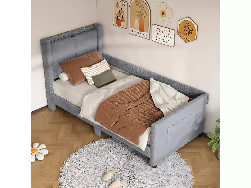 Kauf Unique 90*200cm Flachbett, gepolstert, mit USB-Anschluss, minimalistisches Design, Grau