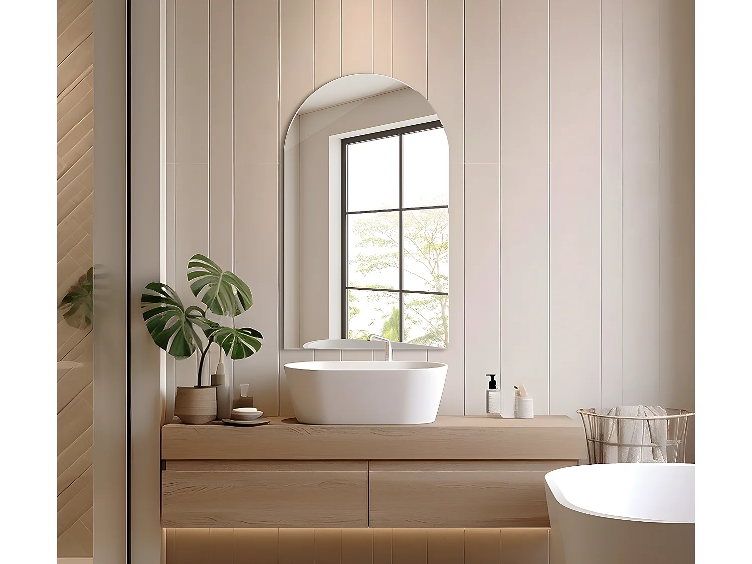 Grand miroir mural avec côté biseauté, forme irrégulière de coupe Premium pour le salon, le couloir, 90 cm