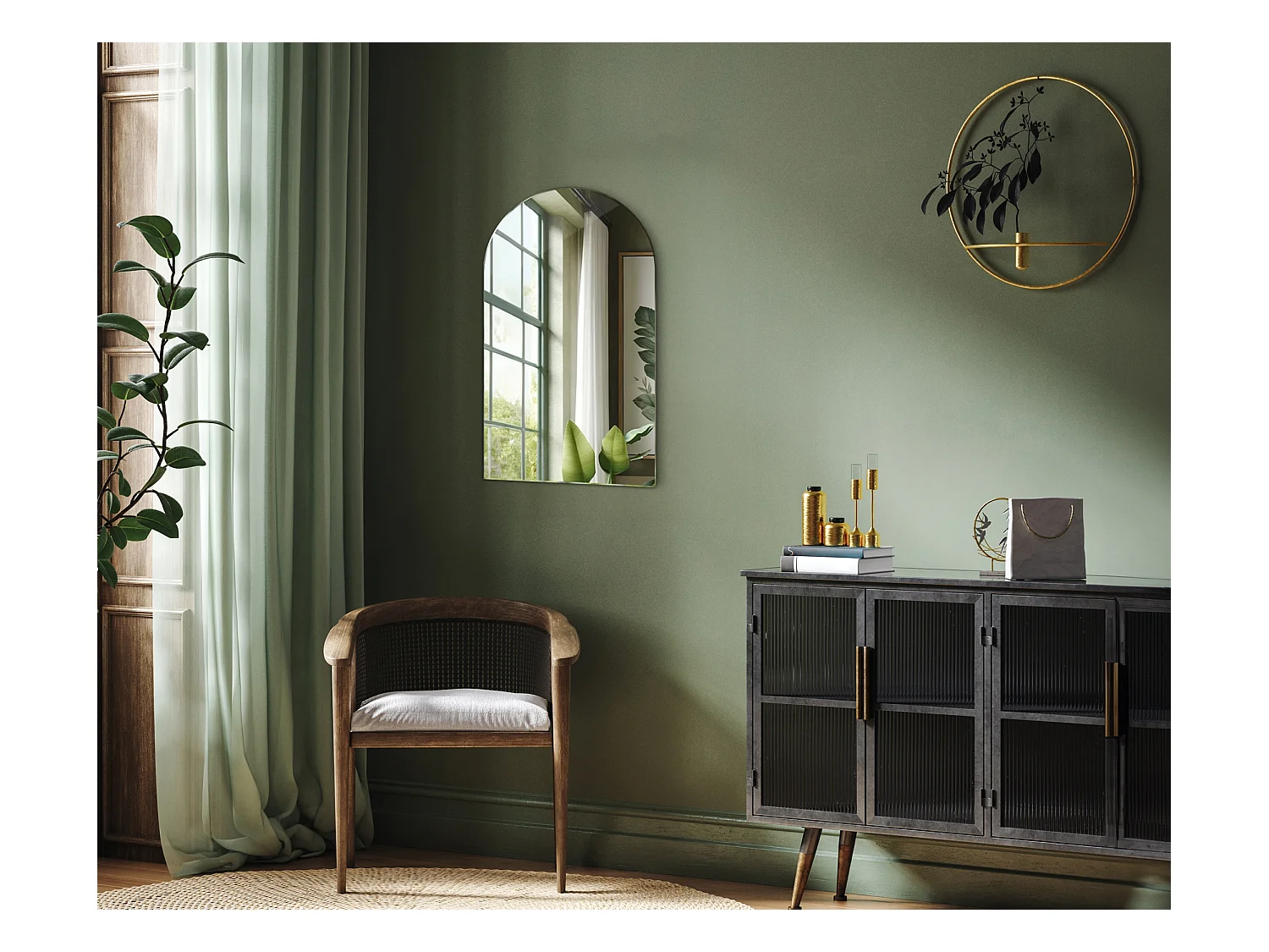 Grote wandspiegel met afgeschuinde zijkant, onregelmatige vorm, premium snit voor woonkamer, hal, 90 cm