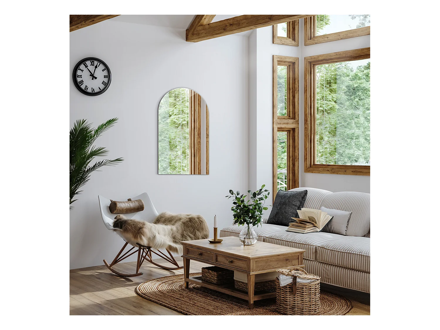 Grote wandspiegel met afgeschuinde zijkant, onregelmatige vorm, premium snit voor woonkamer, hal, 90 cm