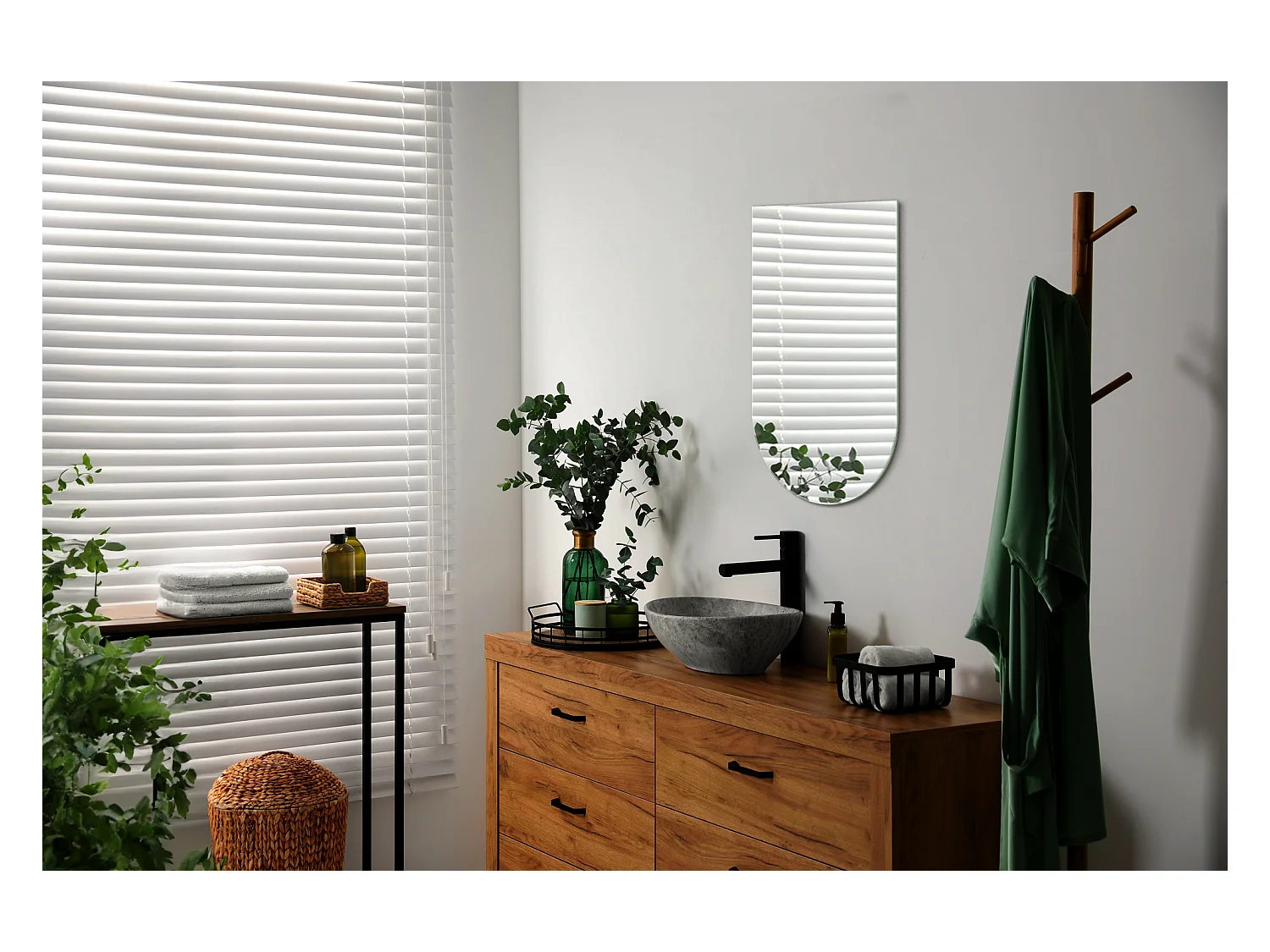 Grote wandspiegel met afgeschuinde zijkant, onregelmatige vorm, premium snit voor woonkamer, hal, 90 cm